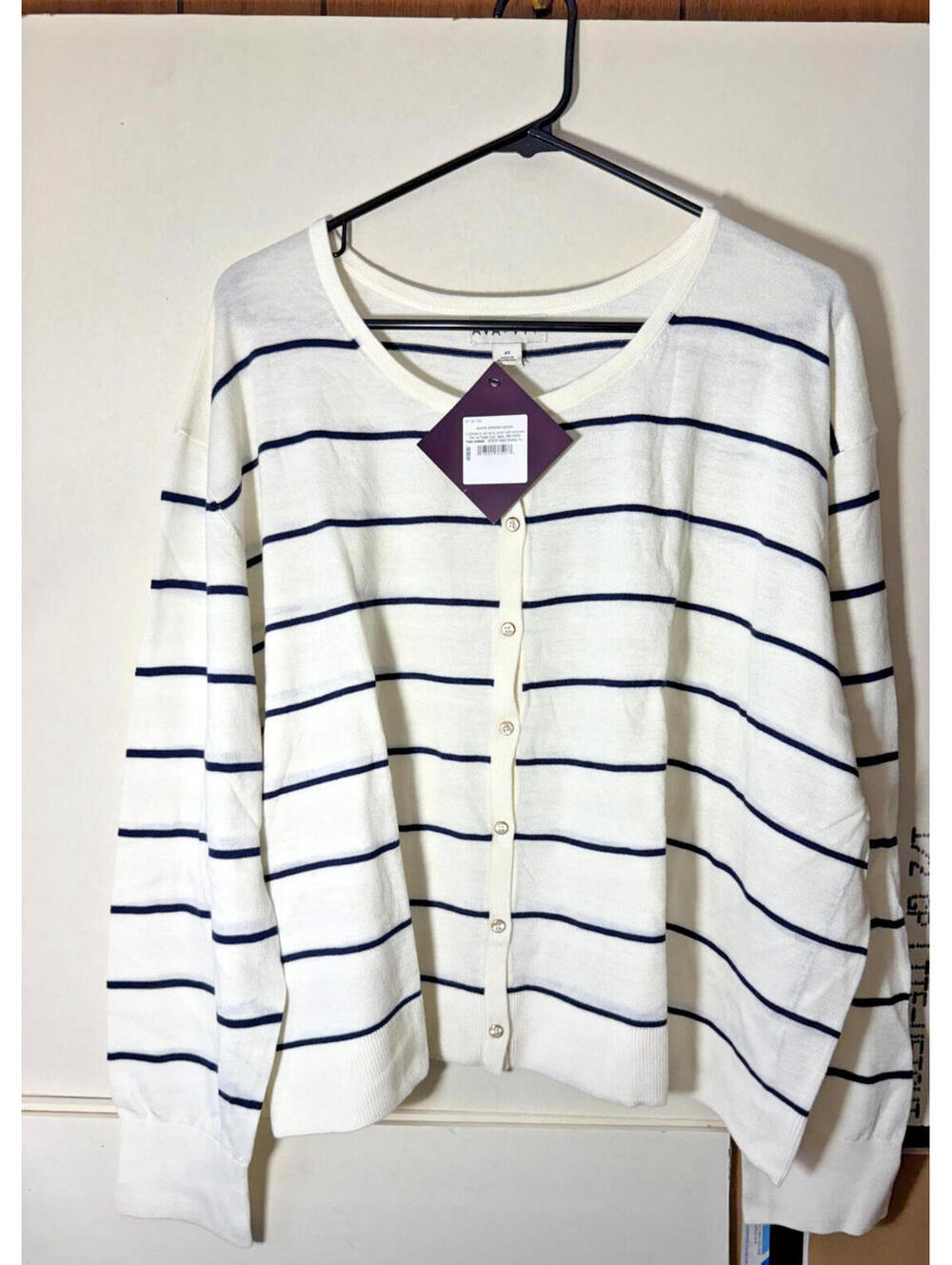 Ava & Viv Blue and White Stripe Women's Button Up Sweater, NWT, 4X